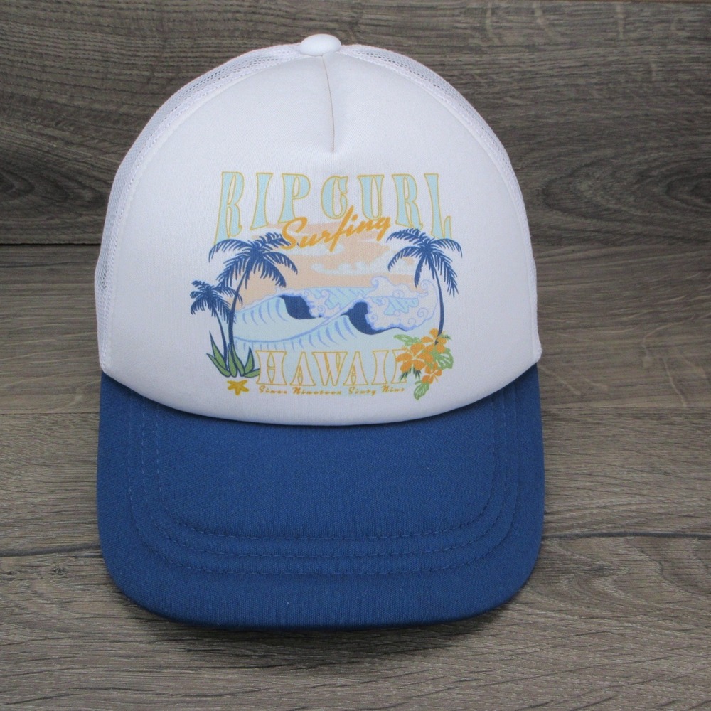 Rip Curl Hat Cap Mens Snap Back Blue White Hawaii Surfing Low Profile Trucker